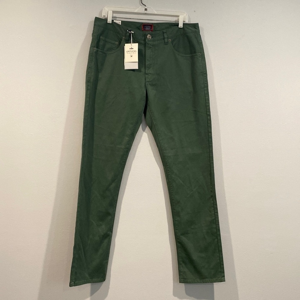 UNTUCKIt Soft Olive Green Straight Fit Denim Pants - Size 34 X 32